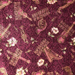 Quilt Cotton Fabric Material - Just shy 2 yard Gilded Musical Floral #255